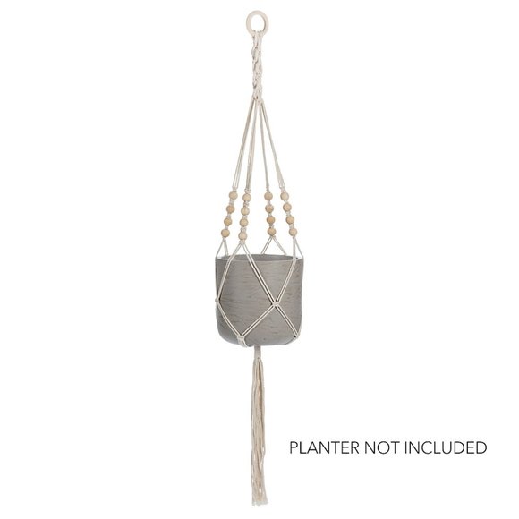 Macrame Planter Hanger with Beads & Tail - Picture 2 of 7